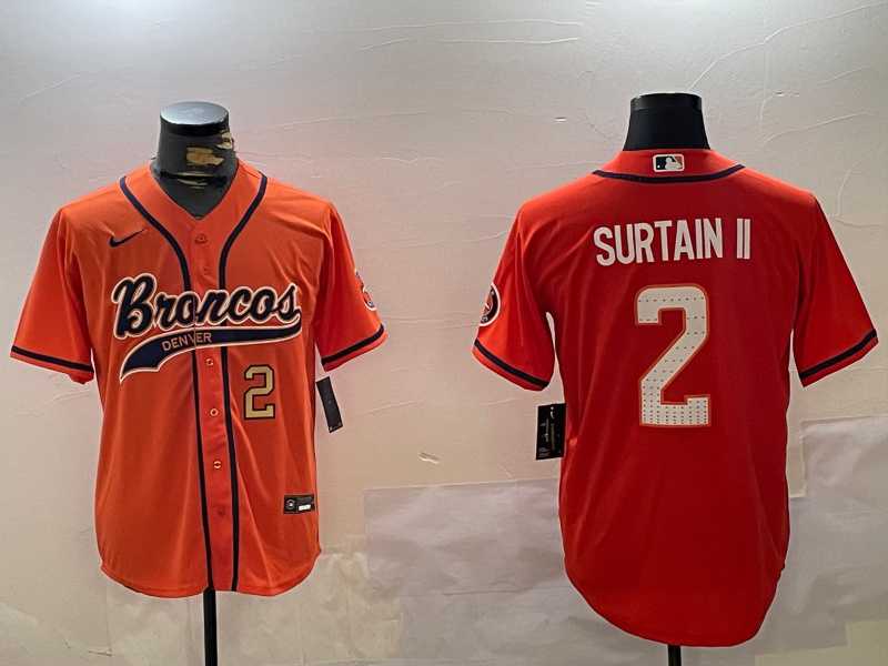 Men%27s Denver Broncos #2 Pat Surtain II Orange Cool Base Stitched Baseball Jersey
